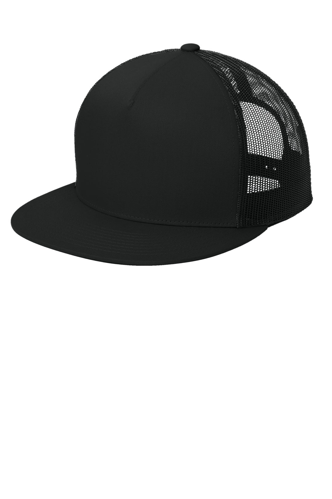Sport-Tek YP Classics  5-Panel Classic Trucker Mesh Back Cap. STC38 — Black/ Black — front