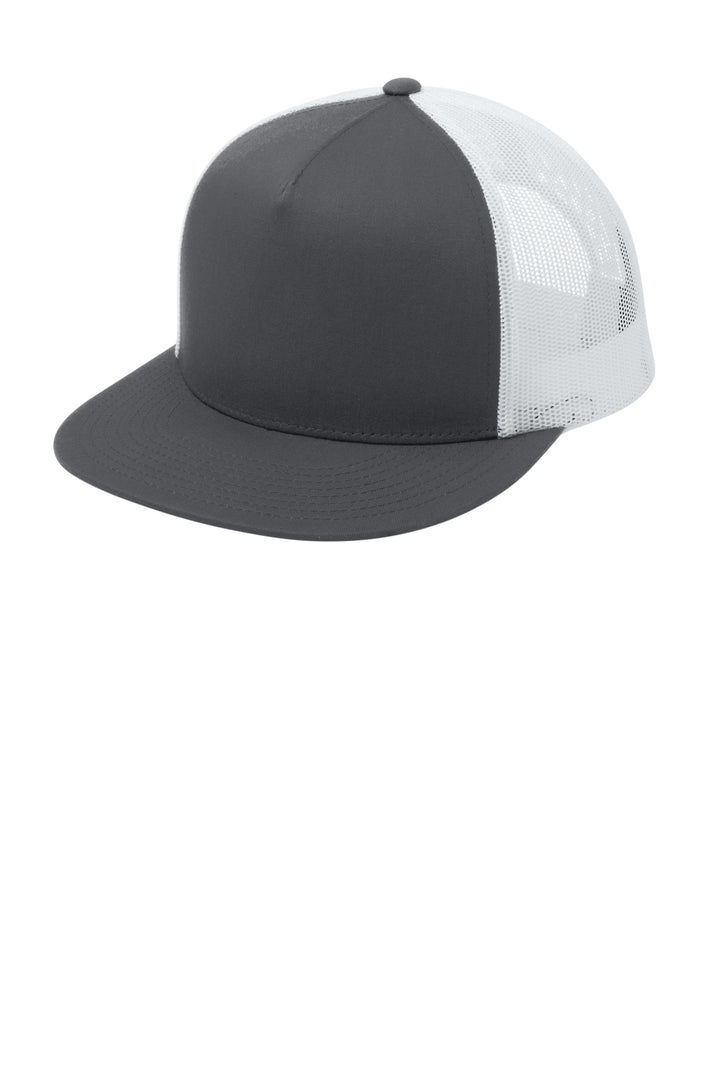 Sport-Tek YP Classics  5-Panel Classic Trucker Mesh Back Cap. STC38 — Graphite/ White — front