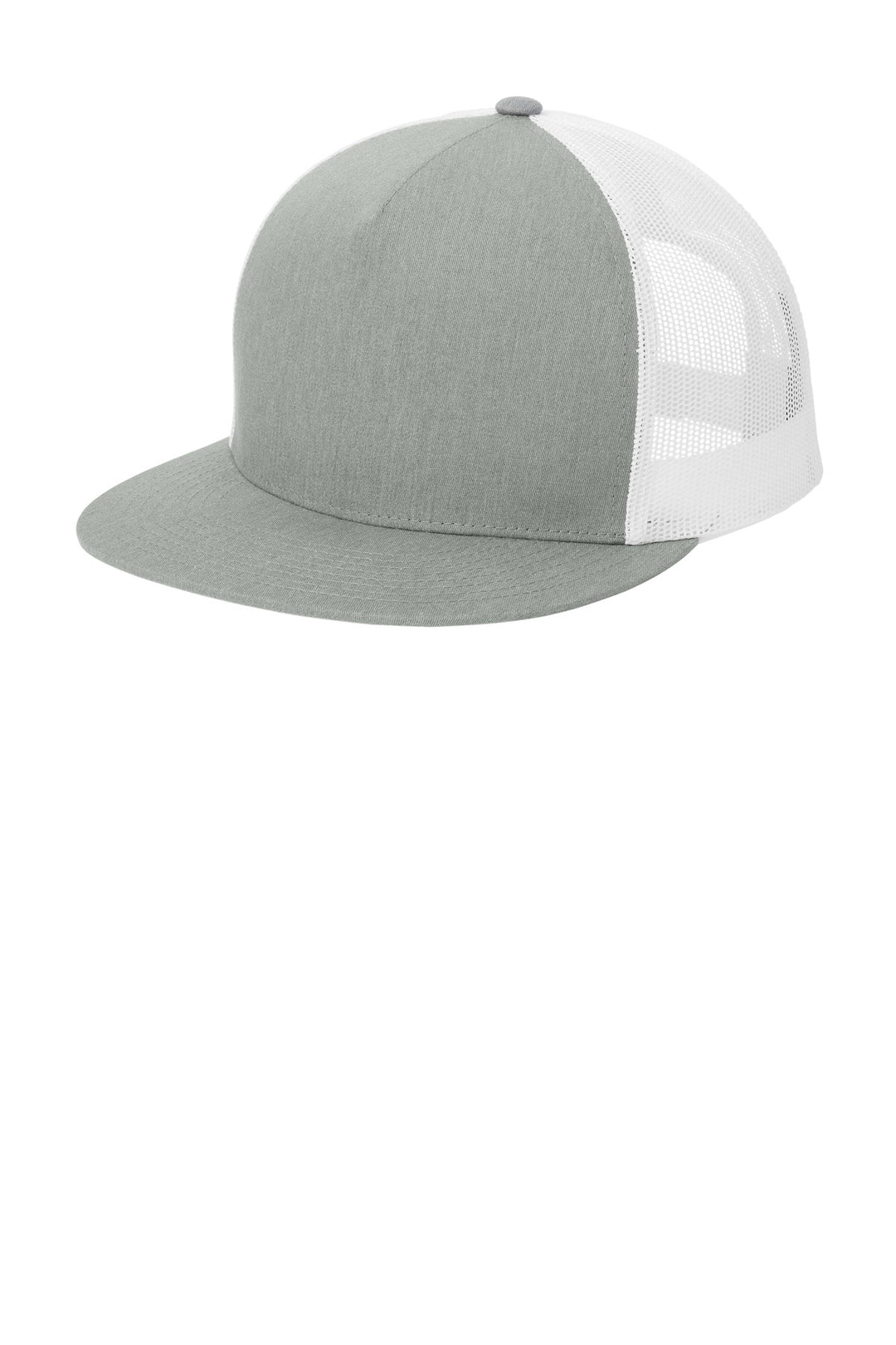 Sport-Tek YP Classics  5-Panel Classic Trucker Mesh Back Cap. STC38 — Heather Grey/ White — front