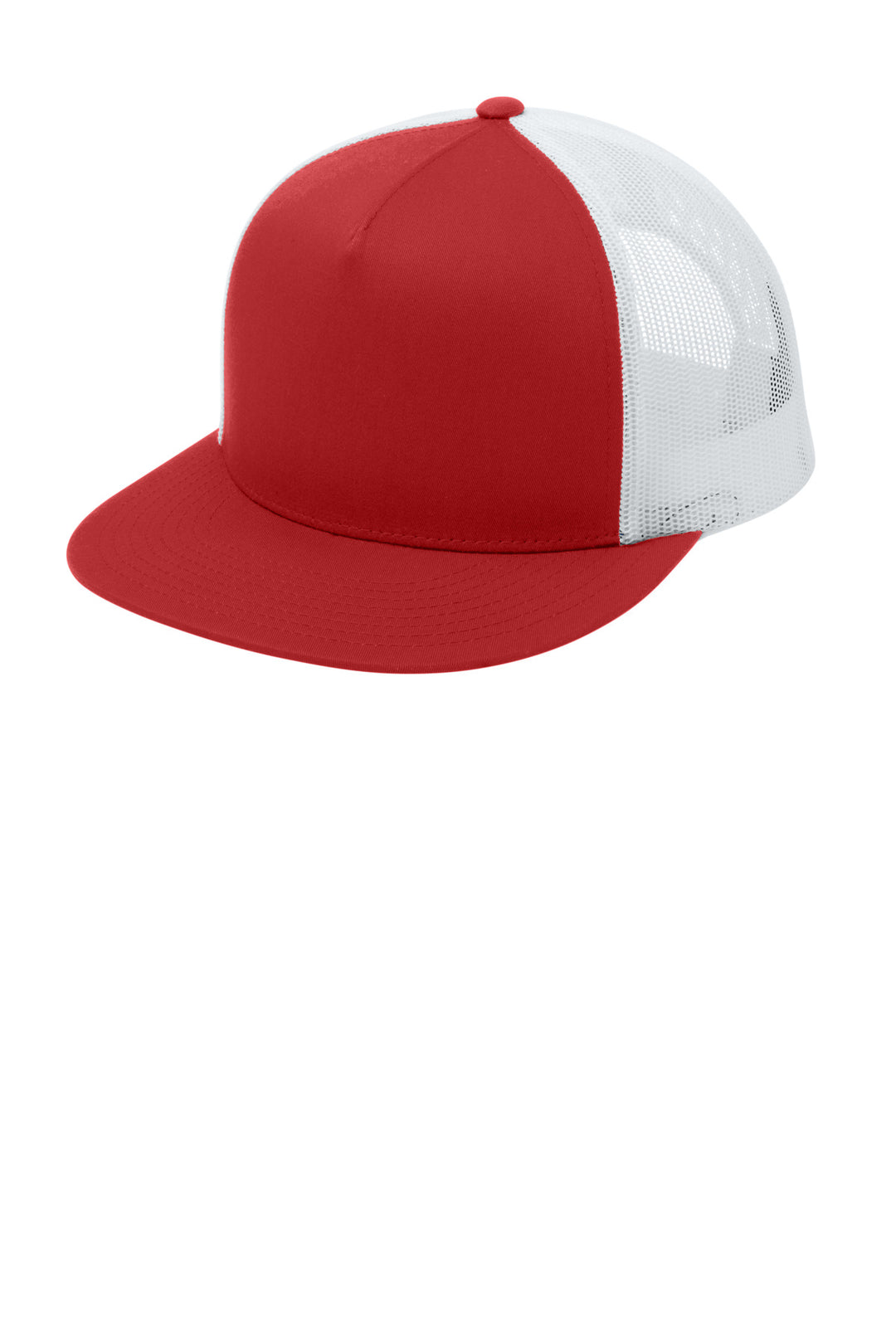 Sport-Tek YP Classics  5-Panel Classic Trucker Mesh Back Cap. STC38 — True Red/ White — front