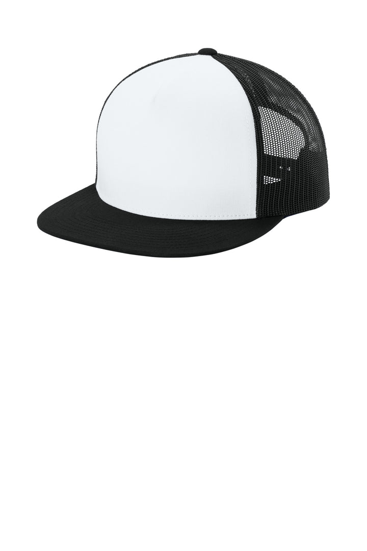 Sport-Tek YP Classics  5-Panel Classic Trucker Mesh Back Cap. STC38 — White/ Black/ Black — front