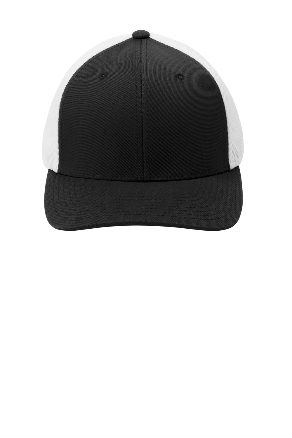 Sport-Tek  Flexfit  Air Mesh Back Cap. STC40 — Black/ White — front