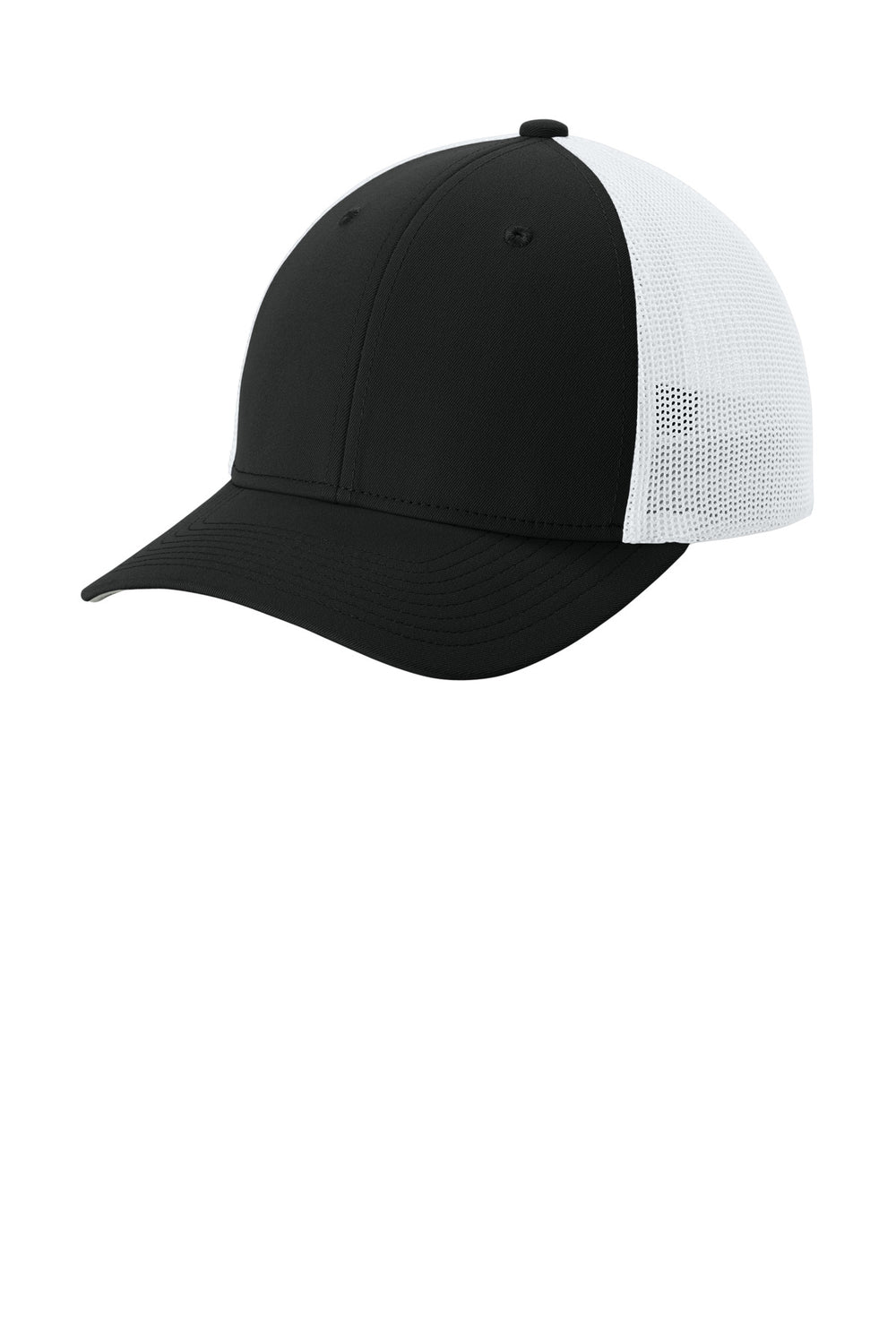 Sport-Tek Stretch-Tek Mesh Back Cap STC60 — Black/ White — front