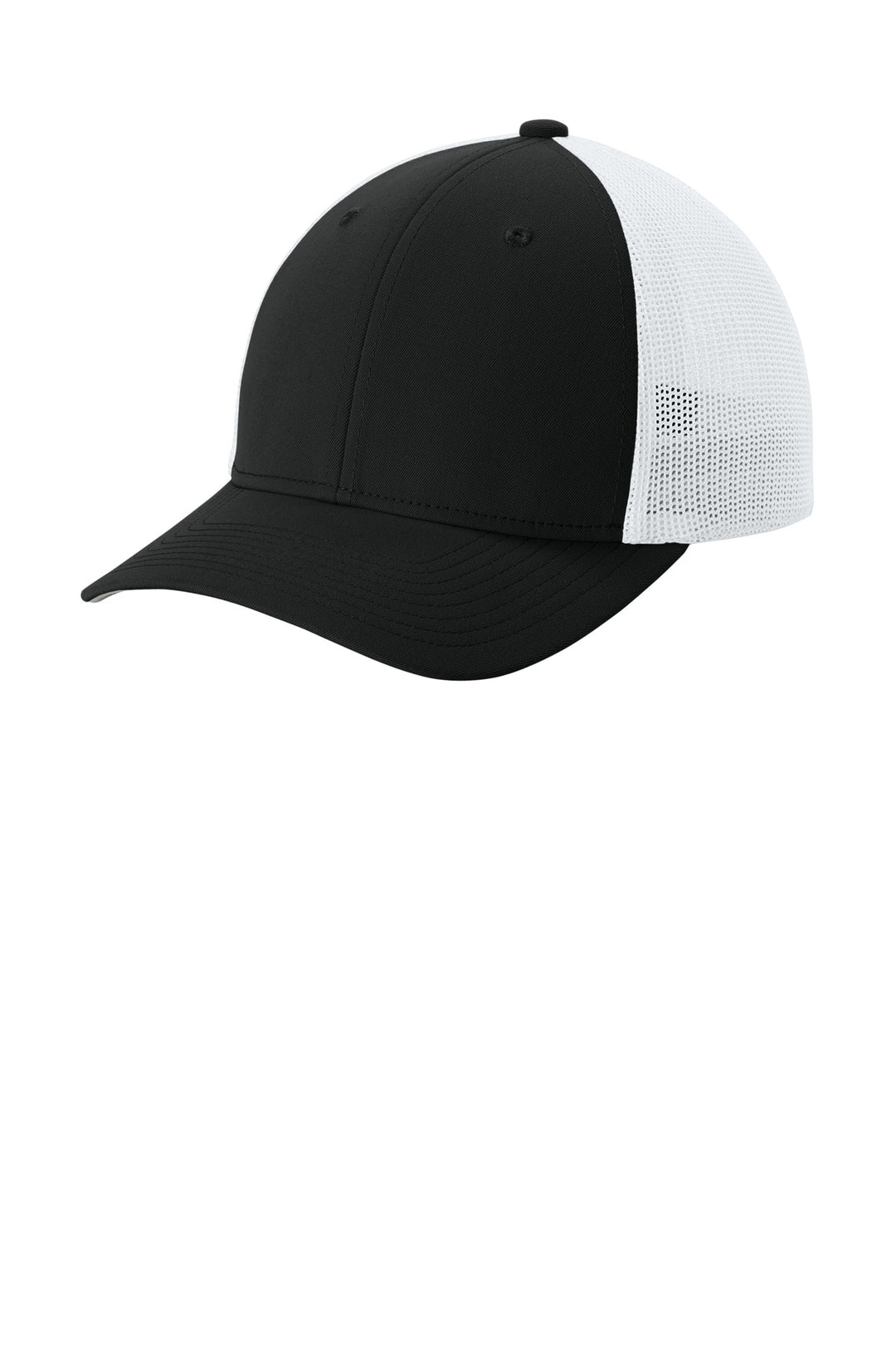 Sport-Tek Stretch-Tek Mesh Back Cap STC60 — Black/ White — front