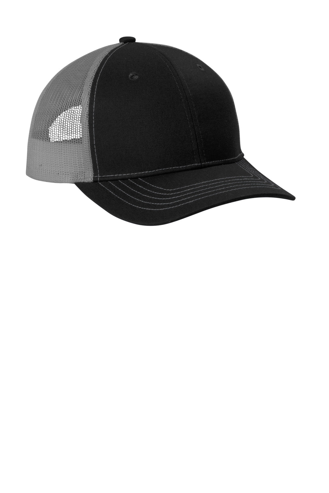 Port Authority Youth Snapback Trucker Cap YC402 — Black/ Grey Steel — front