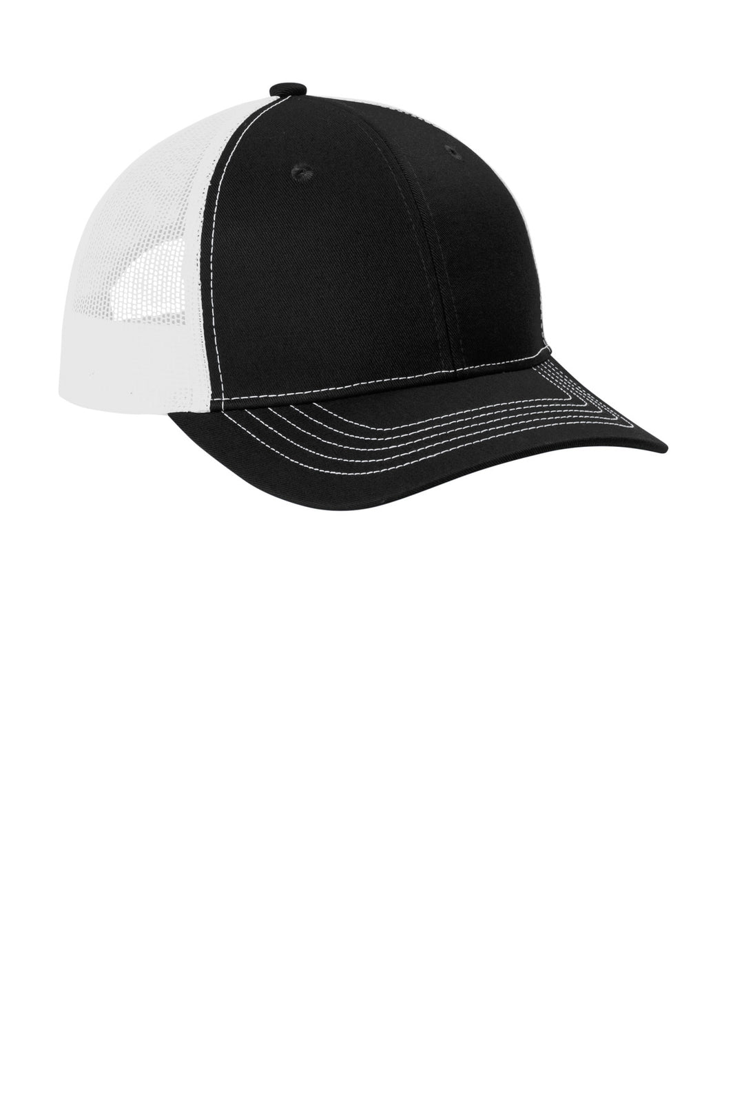 Port Authority Youth Snapback Trucker Cap YC402 — Black/ White — front