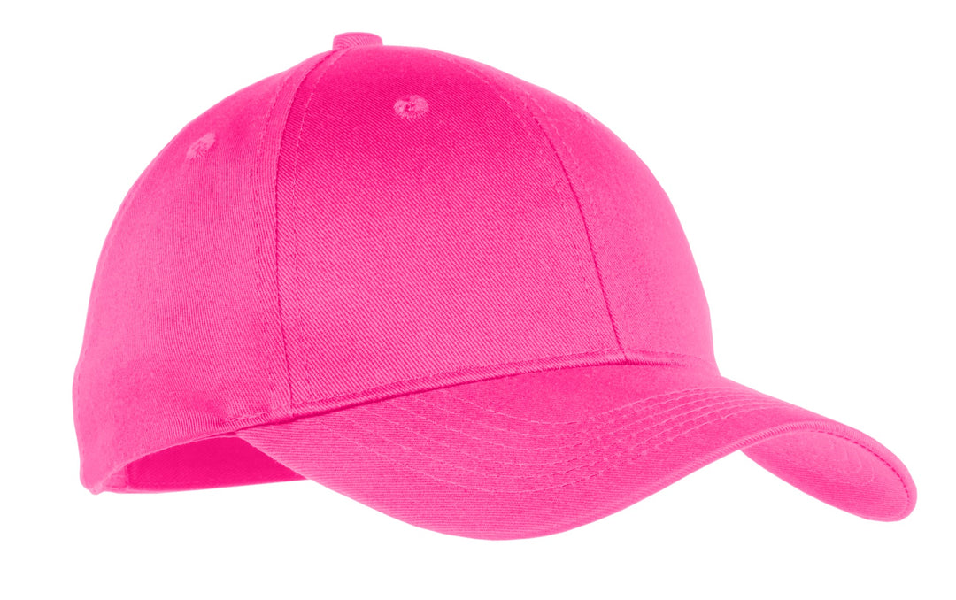 Port Authority Youth Six-Panel Twill Cap.  YCP80 — Neon Pink — front