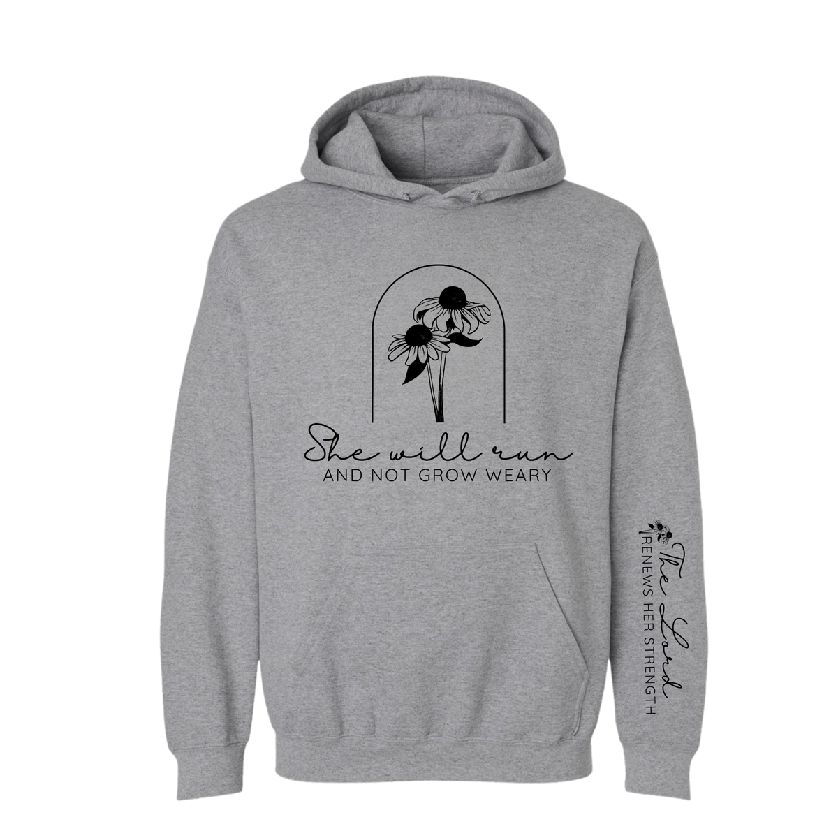 She Will Run and Not Grow Weary – G18500 Hoodie – Sport Gray