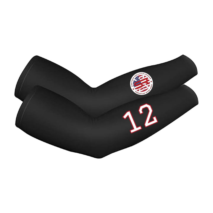 SRALL cooling arm sleeves pair | Black | Circle logo on one sleeve + player number on other — number 12 is an example