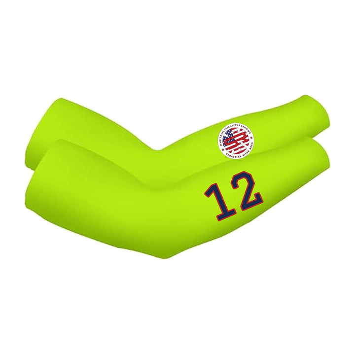SRALL cooling arm sleeves pair | Lime | Circle logo on one sleeve + player number on other — number 12 is an example