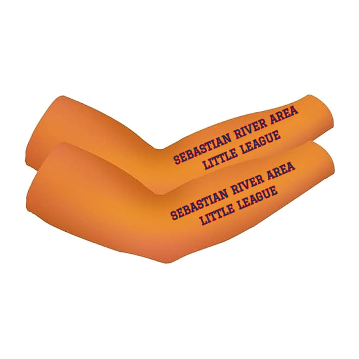 SRALL cooling arm sleeves pair | Orange | Athletic league text on both sleeves — number 12 is an example