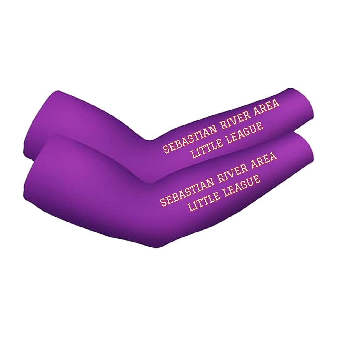 SRALL cooling arm sleeves pair | Purple | Athletic league text on both sleeves — number 12 is an example