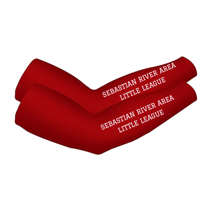 SRALL cooling arm sleeves pair | Red | Athletic league text on both sleeves — number 12 is an example