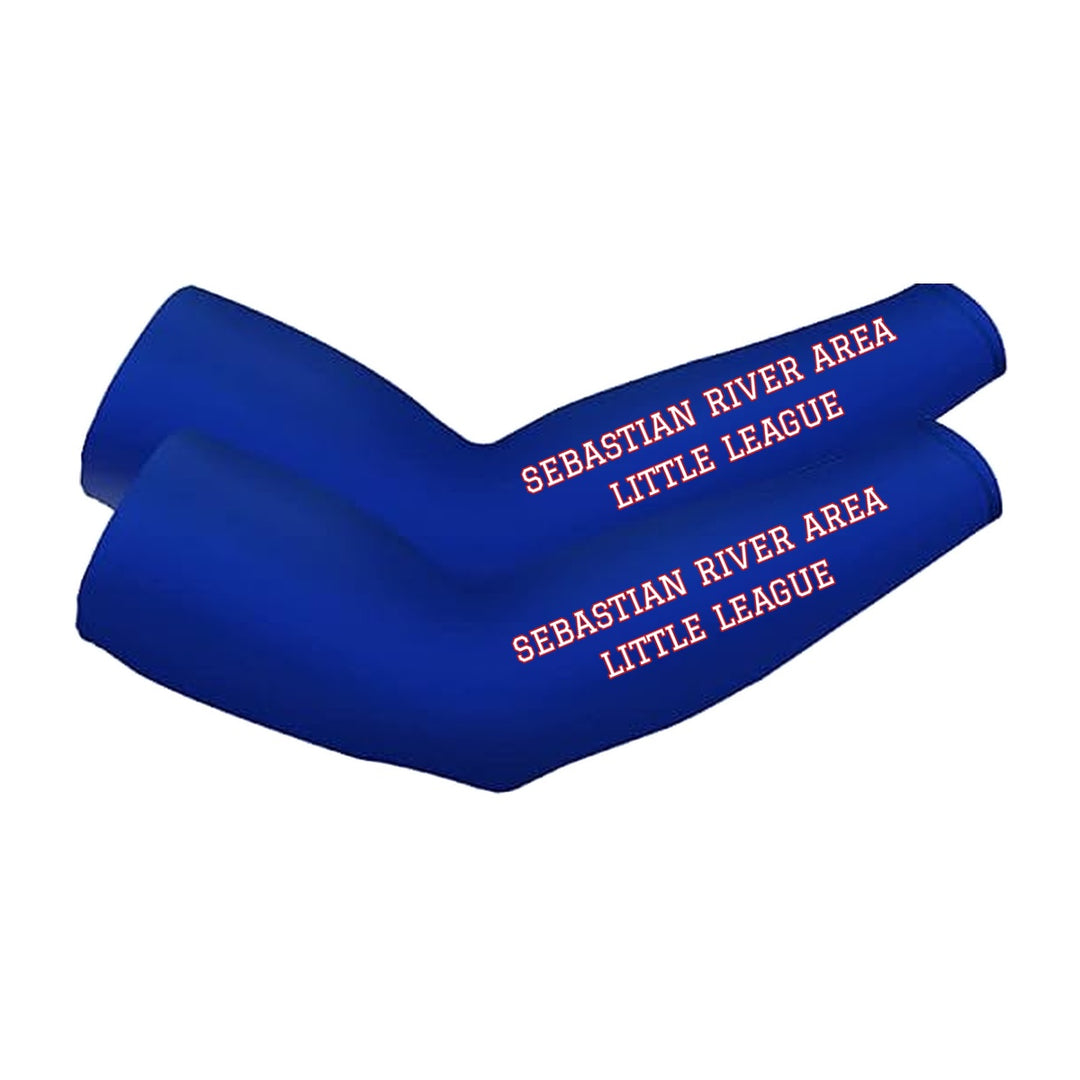 SRALL cooling arm sleeves pair | Royal Blue | Athletic league text on both sleeves — number 12 is an example