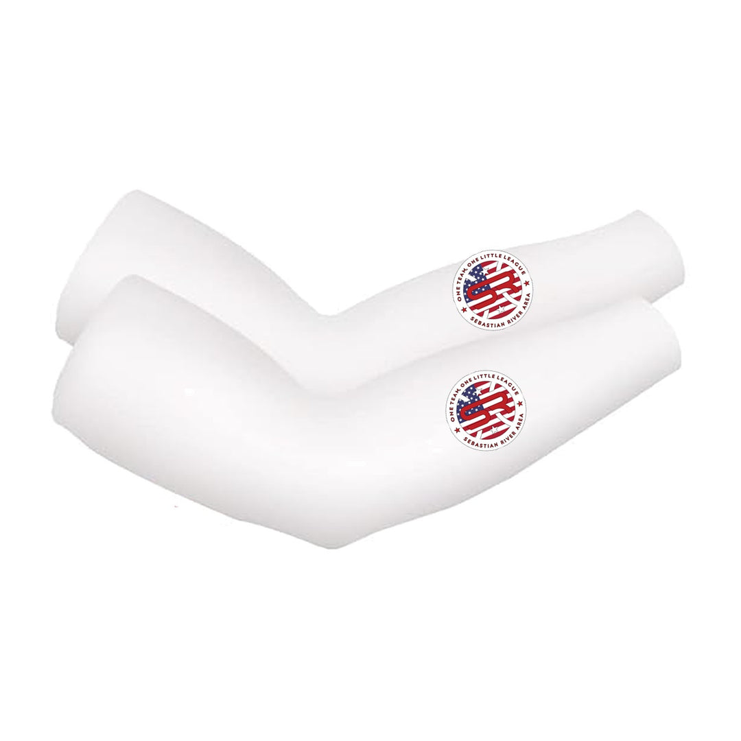 SRALL cooling arm sleeves pair | White | Circle logo on both sleeves — number 12 is an example