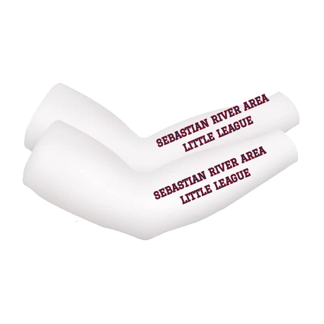 SRALL cooling arm sleeves pair | White | Athletic league text on both sleeves — number 12 is an example