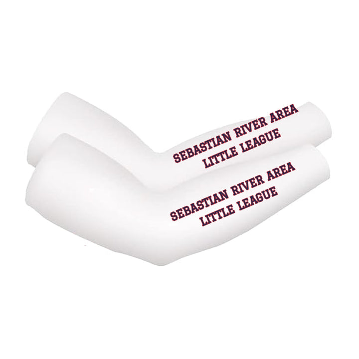 SRALL cooling arm sleeves pair | White | Athletic league text on both sleeves — number 12 is an example