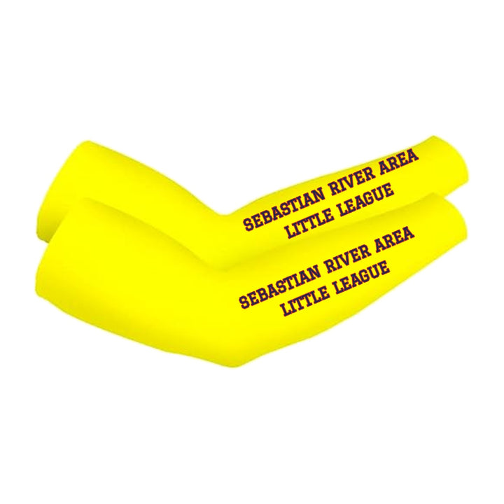 SRALL cooling arm sleeves pair | Yellow | Athletic league text on both sleeves — number 12 is an example